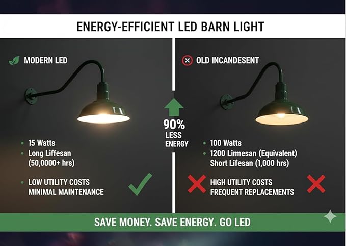 AGB101-10-AS8 Green - Standard Barn Light with Gooseneck Arm | Outdoor LED Lights Classic Floodlight Design for Barn Lights Outdoor Durable Metal Construction Energy-Efficient