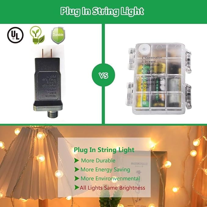 Globe String Lights 65.6 Feet 150 LED Plug in Crystal Fairy String Lights with Remote Timer 11 Modes Indoor Outdoor Hanging Globe Lights for Wedding Bedroom Classroom Patio Garden