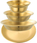 Stainless Steel Plates and Bowls Dinnerware Set Camping Utensils Outdoor Tableware for Picnic Hiking Travel BBQ- 4PCS Gold
