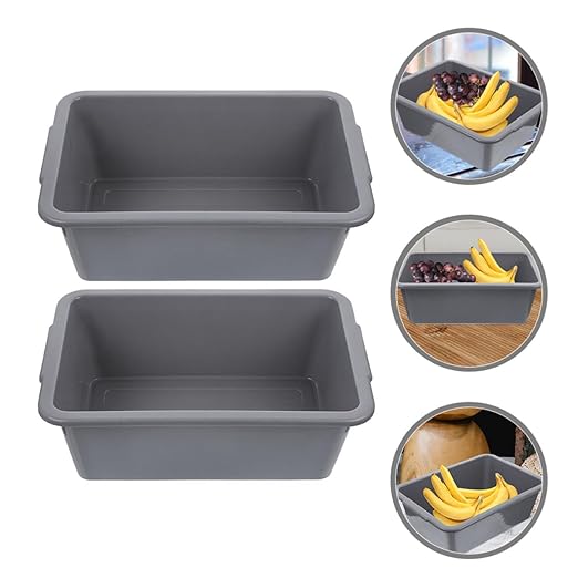 Vaguelly 2pcs Restaurant Commercial Bus Tubs 34x23.8x10.9cm Rectangular Plastic Storage Bins for Food and Dish Transport Utility Tote Baskets for Kitchen and Food Service Use
