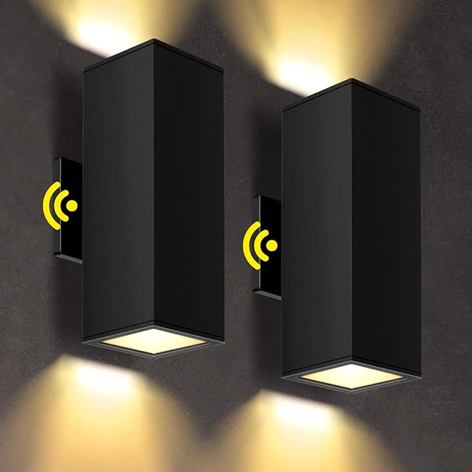 2-Pack Exterior Wall Light Fixtures Outdoor Waterproof Wall Sconce with Dusk to Dawn Photocell Sensor Modern Porch Lights Outdoor Up Down for Patio Entryway Front Door