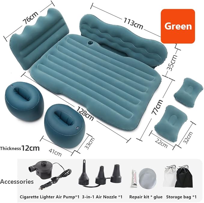 Car Inflatable Air Mattress for Chevrolet Silverado EV Electric Pickup Truck 2024 Inflatable Back Seat Car Bed Double-Sided Portable Camping Travel Sleeping BedDark Green-Mountain Design
