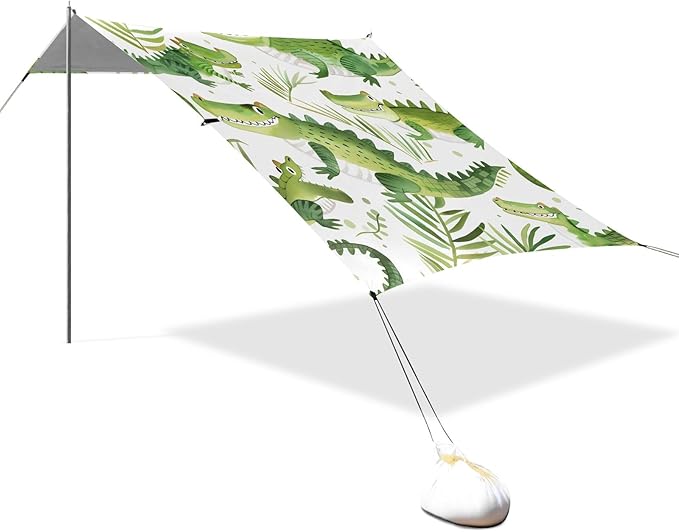 Cartoon Crocodiles Pattern Camping Sun Shelter Beach Tent Portable Beach Sun Shade Outdoor Canopy for Camping Trips Fishing Picnic