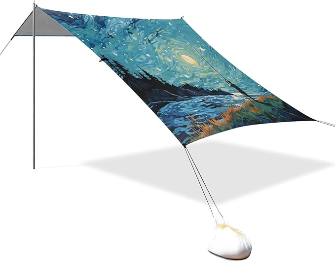 Camping Sun Shelters A Men Fishing in Moonlight Night Beach Canopy 126 * 110.2in
