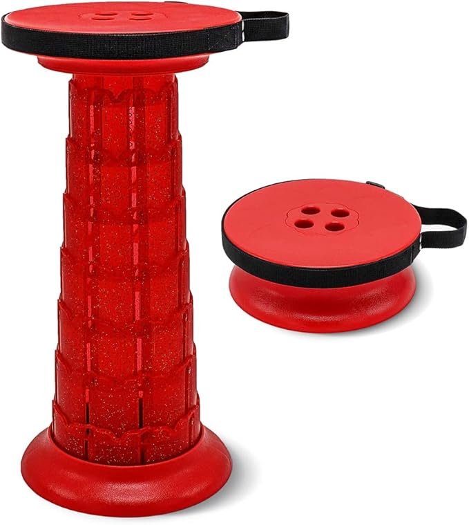 Adjustable Retractable Portable Collapsible Folding Stool for Adults Heavy Duty with Load Capacity 770 lbs Collapsible Chair Camping Stool for Travel Hunting (Crimson)