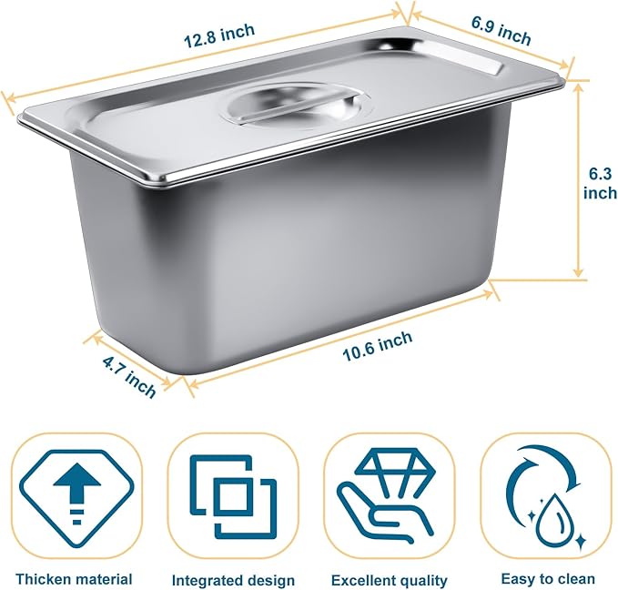 Stainless Steam Hotel Pan1/3 Size 6 Inch Deep Steam Table Pan with Lid 8 Pack 0.8 mm Thick Anti Jam Pan Stainless Steel Steamer Pan for Commercial Party RestaurantHotel