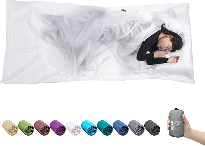 Browint Silk Sleeping Bag Liner Silk Sleep Sack Extra Wide 87x43 Lightweight Travel Sheet for Hotels More Colors for Option Reinforced Gussets