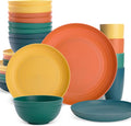 Wheat Straw Dinnerware Sets Unbreakable Plates and Bowls Sets for 8 Reusable Plastic Plates and Bowls 32Pcs Dishwasher Microwave Safe Plastic Dishes Kitchen RV Camping Outdoor