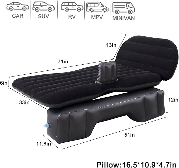 Car Air Mattress Back Seat Car Camping Bed SUV Inflatable Bed with Pump and Pillows