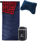 REDCAMP Cotton Flannel Sleeping Bag for Adults XL 32/41/50F Comfortable Envelope Sleeping Bag with Compression Sack Red Plaid 2lbs+ Memory Foam Camping Pillow Lightweight and Compressible