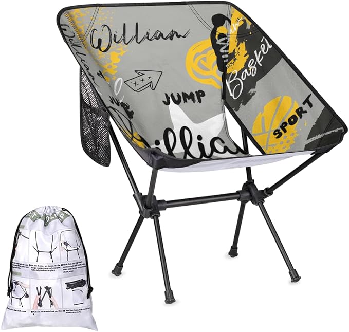 Custom Camping Chair Personalized Portable Backpacking Chair with Name Lightweight Folding Chair for Beach Hiking Basketball Ball