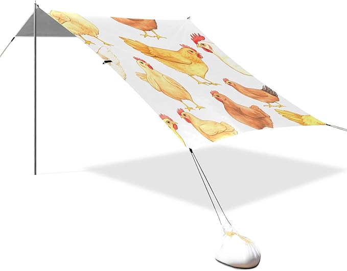 Chicken Pattern Camping Sun Shelter Beach Tent Portable Beach Sun Shade Outdoor Canopy for Camping Trips Fishing Picnic