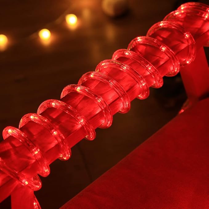 50ft 360 LED Waterproof Rope Lights 110V Connectable Indoor Outdoor Red Led Rope Lights for Outside Deck Patio Pool Camping Bedroom Decor Landscape Lighting and More (Red)