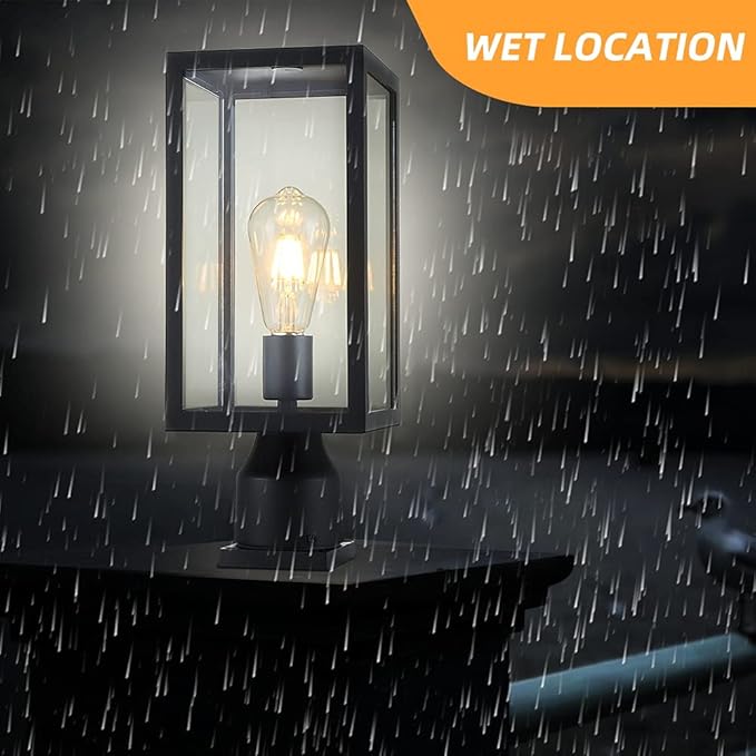 Large 15 inch Outdoor Post LightWaterproof Cast Aluminium Lamp Post Light FixturePost Lantern with Pier Mount BaseMatte BlackSuitable for GardenYardDrivewayetc