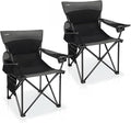 Oversized Camping Chair for Adults - 2 Pack Padded Lawn Chairs with Cup Holder &amp Side PocketHeavy Duty Folding Outdoor Chairs for CampSportsPicnicBeachBlack