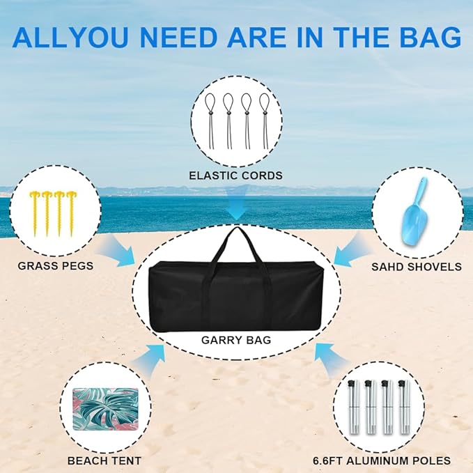 YUKIHOME Beach Tent Sun Shade Canopy Tent UPF 50+ Camping Beach Sun Shelter 10 x 10ft 4 Pole Lightweight Easy Set Up and Carry