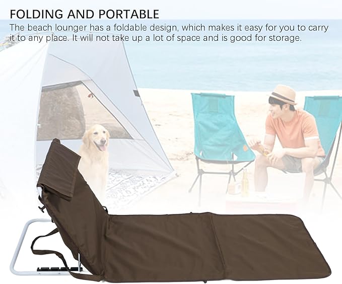 Alomejor Reclining Beach Mat Beach Lounge Chair Portable Folding Adjustable Backrest Dual Purpose Design for Sitting and Lying Pool Meadows Camping (Coffee)