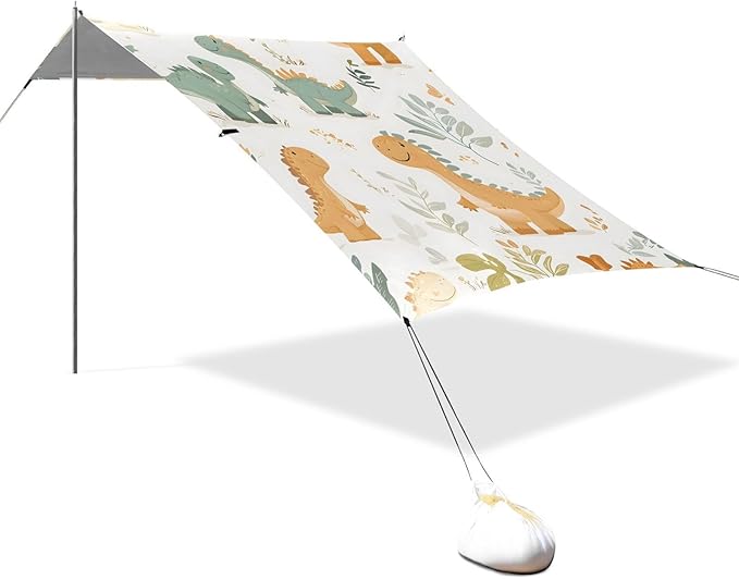 ALAZA Dinosaurs Dino Cartoon Beach Tent Sun Shelter UPF50+ Protection Beach Shade Canopy w/ 4 Sandbags for Outdoor Camping Fishing Backyard Fun Picnic 10x9 ft