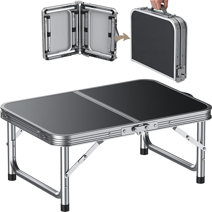 HOMGEN Portable Small Folding Table-3 Heights Adjustable [30/20/10] Inch Foldable Camping Table-Durable Load-Bearing Up to 66lbs Aluminum Foldable Picnic Table-23'' L x 16'' W Size-for Home/RV/Outdoor