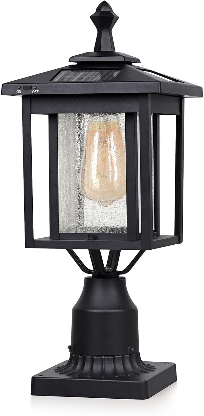 Outdoor Solar Lamp Post Light Dusk to Dawn Waterproof Aluminum Post Lamp with Pier Mount Base for Pole Deck Yard Garden Gates Patio Walkway