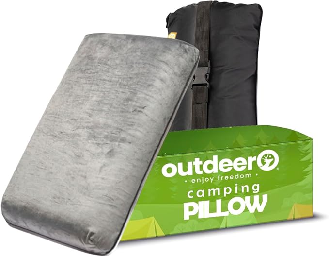 Camping Pillow Compressible Memory Foam Travel &amp Camp Pillow for Sleeping Bag with Washable Fleece Pillowcase &amp Portable Storage Bag Lightweight Easy Carry for Outdoors Backpacking Pillow