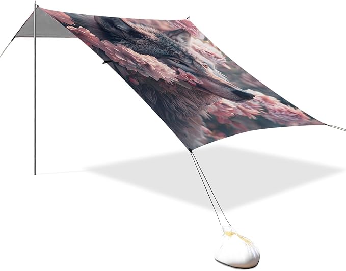 Camping Sun Shelters Wolf in Pink Flowers Beach Canopy 126 * 110.2in
