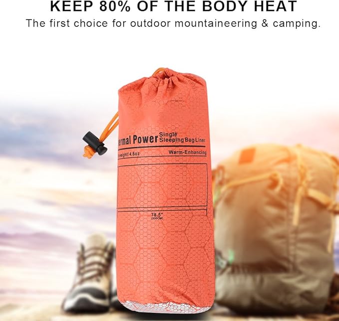 Emergency Survival Sleeping Bag | 80% Body Heat Retention in Cold Weather | Weatherproof &amp Reflective Orange Design | Lightweight 122g for Camping/Hiking/Mountaineering