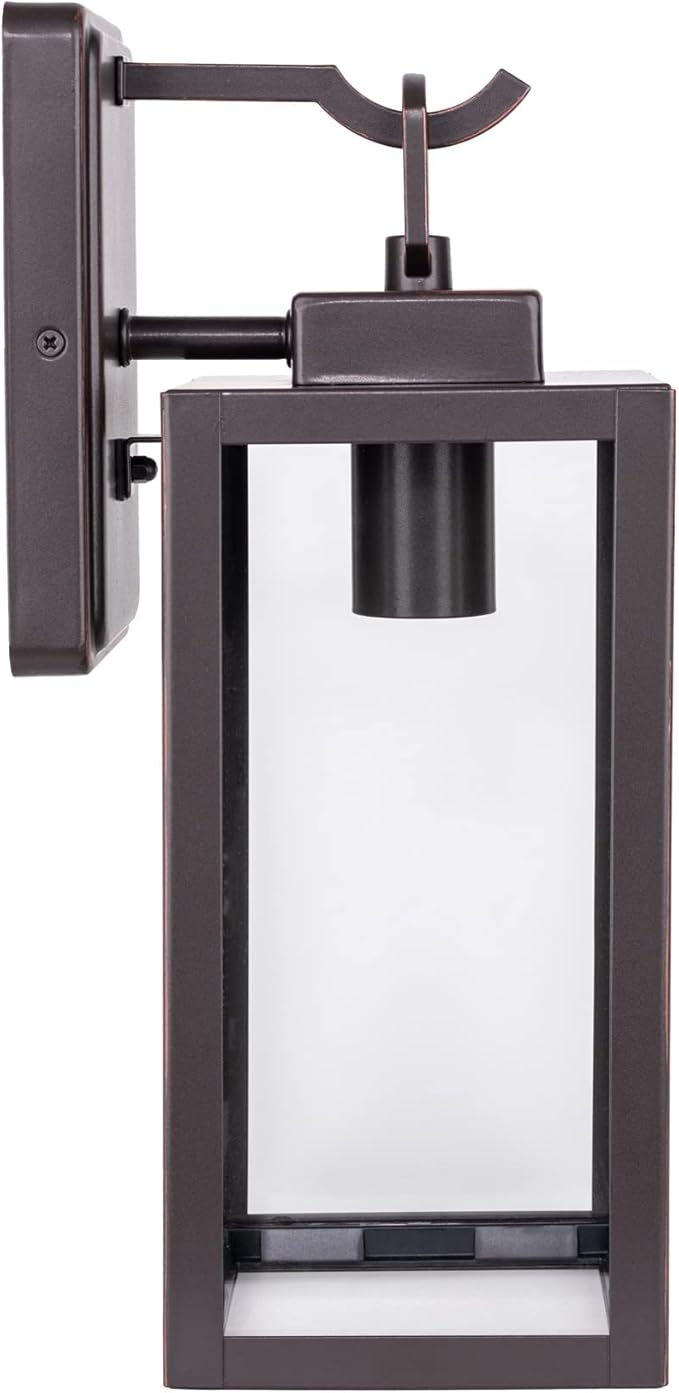 LIT-PaTH Outdoor Wall Lantern Wall Sconce as Porch Lighting Fixture E26 Medium Base Max 60W Anti-Rust Metal with Glass Shade Oil Rubbed Bronze Finish 1-Pack