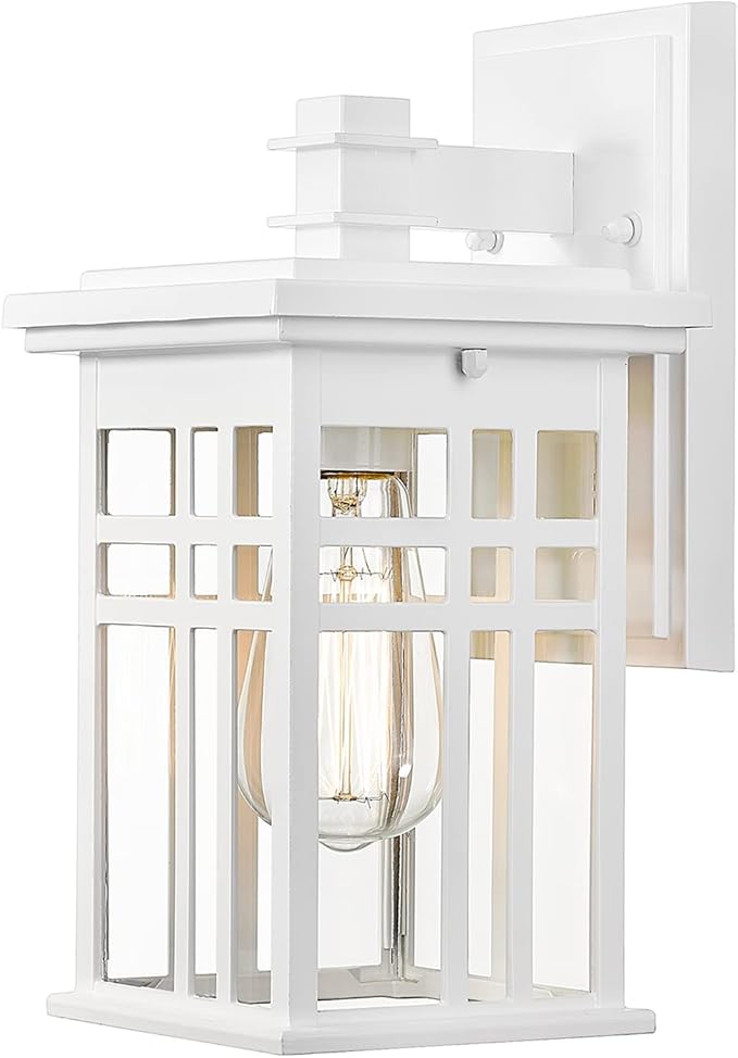zeyu Modern Outdoor Wall Light - 12 Inch Exterior Light Fixture for House Front Porch Clear Glass Shade in White Finish 20068B1 WH