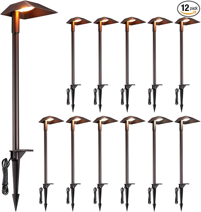 LEONLITE 12-Pack 5CCT Anti-Glare Low Voltage Pathway Lights 5W Wired LED Landscape Path Lights Aluminum IP65 Outdoor Landscape Lighting for Walkway Yard 1800K/2700K/3000K/4000K/5000K ETL