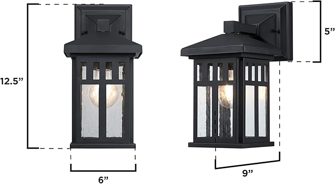 Westinghouse 6120800 Burnham Craftsman-Style One Light Outdoor Wall Fixture Textured Black Finish Clear Seeded Glass