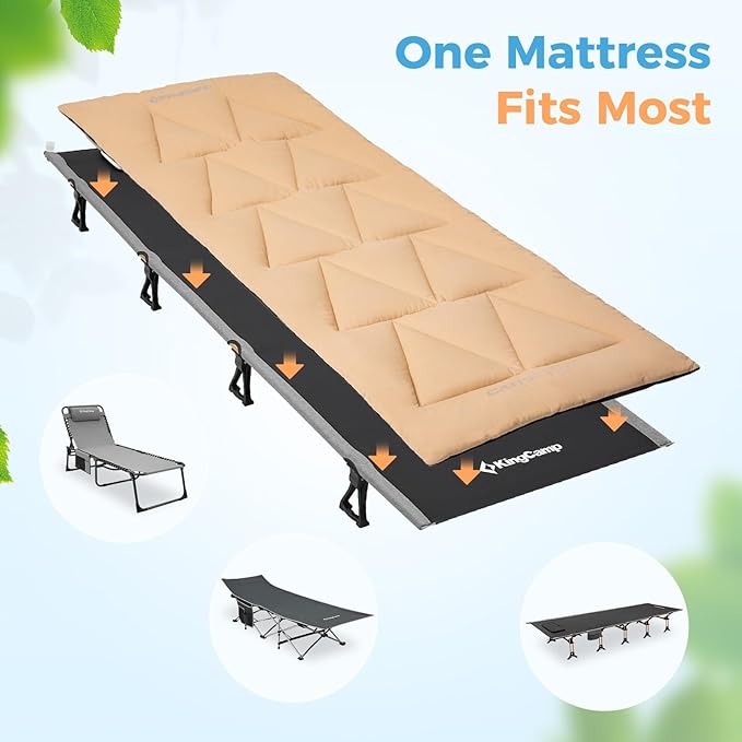 KingCamp Cot Mattress Pad Portable Lightweight Cot Mattress Non-Slip Camping Mat Soft Comfortable Non-Slip Cot Pad for Camp RV Bunk