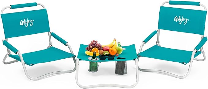 #WEJOY 2-in-1 Beach Chairs &amp Table Set Lightweight &amp Folding Backpack Beach Chairs for Outdoor Beach Lawn Camping Picnic Cyan