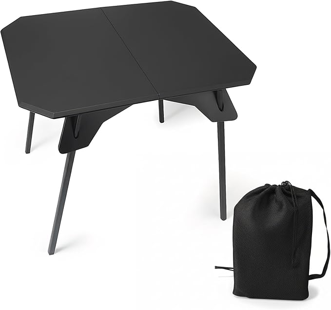 ele ELEOPTION Portable Folding Camping Table Aluminum Legs Fold up Lightweight Outdoor Ultralight Small Foldable Camping Table with Carrying Bag for Beach Picnic Grilling Hiking Fishing Black