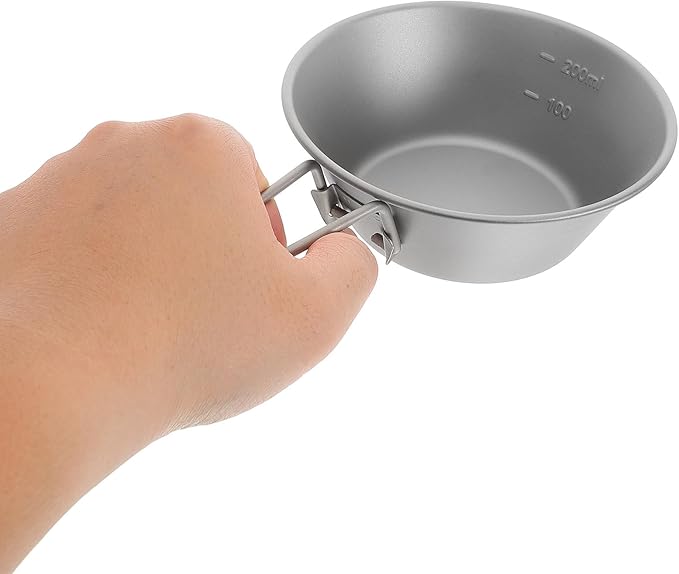 Titanium Camping Bowl with Folding Handle Korean Rice Mixing Bowl Portable Lightweight Salad and Soup Dish for Outdoor Hiking Travel Picnic