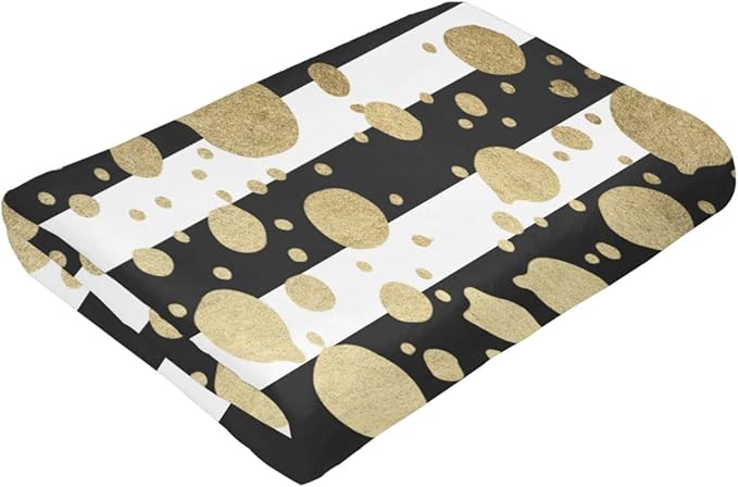 50X40 Faux Gold Paint Splatter On Black &amp White Stripes Lightweight Flannel Blanket - Soft and Breathable Polyester Suitable for Travel Camping and Home Decoration