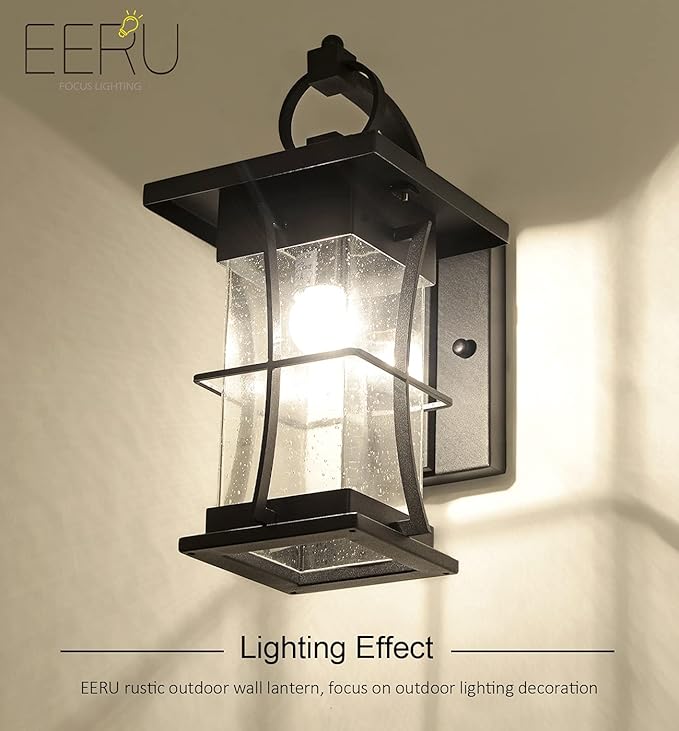 Outdoor Wall Sconces Light Fixtures Exterior Wall Lantern Outside House Lamps Waterproof Black Metal with Clear Seeded Glass Perfect for Exterior Porch Patio House