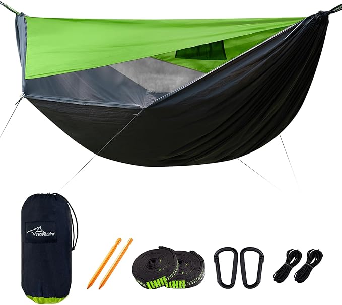 Camping Hammock with Mosquito Net and Sunshade Backpacking Hammock with Ridge Rope Tree Straps Lightweight Portable Hammocks for Outside Hiking and Travel