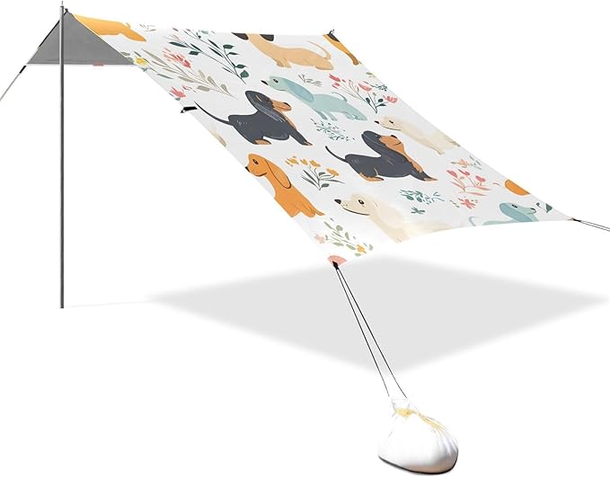 Bolaz Beach Canopy Tent Sun Shade9'×10.5' Large Family Beach Shade UPF50+- Outdoor Shade for Camping Trips FishingFloral Dachshund Pattern
