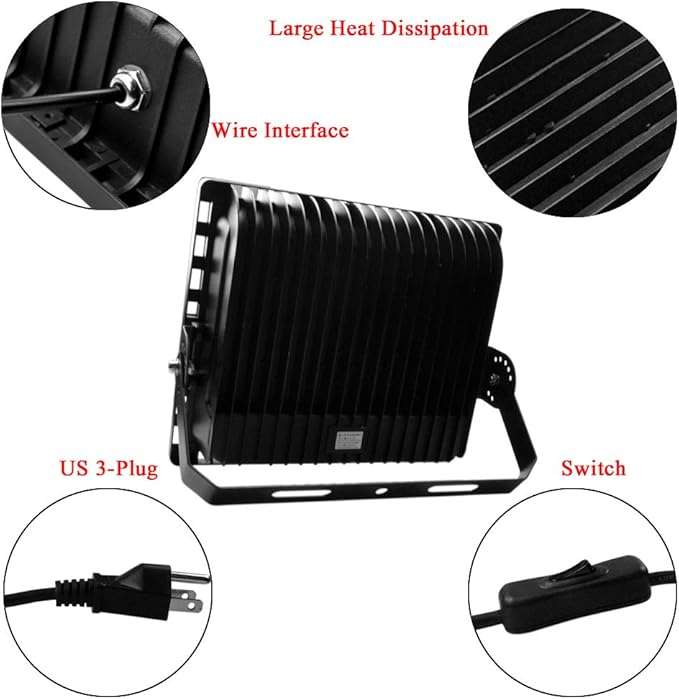 200W LED Flood Light Outdoor 20000lm Super Bright Work Lights IP66 Waterproof Security Light with Plug &amp Switch 6500K White Spotlight for Garden Yard Garage Basketball Court Lighting