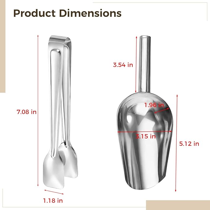 Generic Stainless Steel Ice Scoop Set Easy Cleaning 16 Pcs Containing 8 Ice Cube Tongs And 8 Ice Scoops Ideal For Freezers And Ice Machines