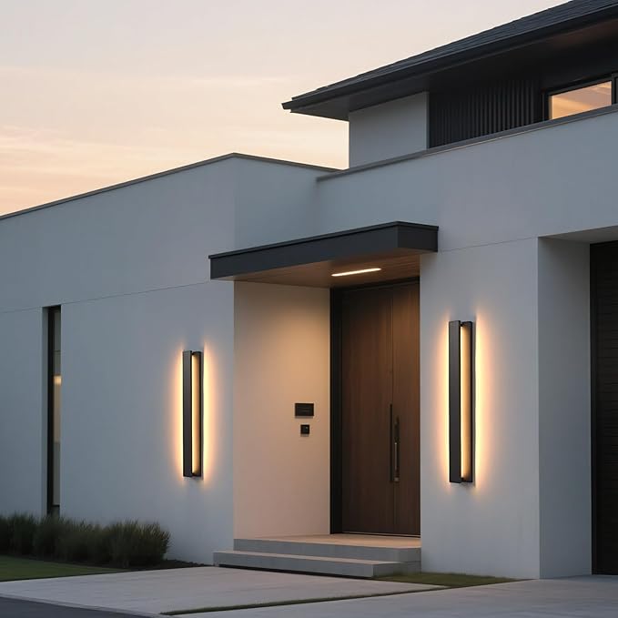 31.5 in Modern Outdoor Wall Light Fixtures 3000K LED Exterior Lighting Fixtures Long Black Outside Porch Light for House Garage Patio Door2 Pack