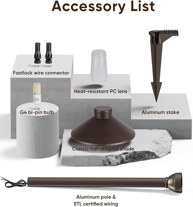 PARTPHONER Low Voltage Landscape Lighting 1-Pack Aluminum 12V Pathway Light with G4 Bulb Waterproof Oil Rubbed Bronze Color Wired Path Light with Connectors for Walkway Yard Garden