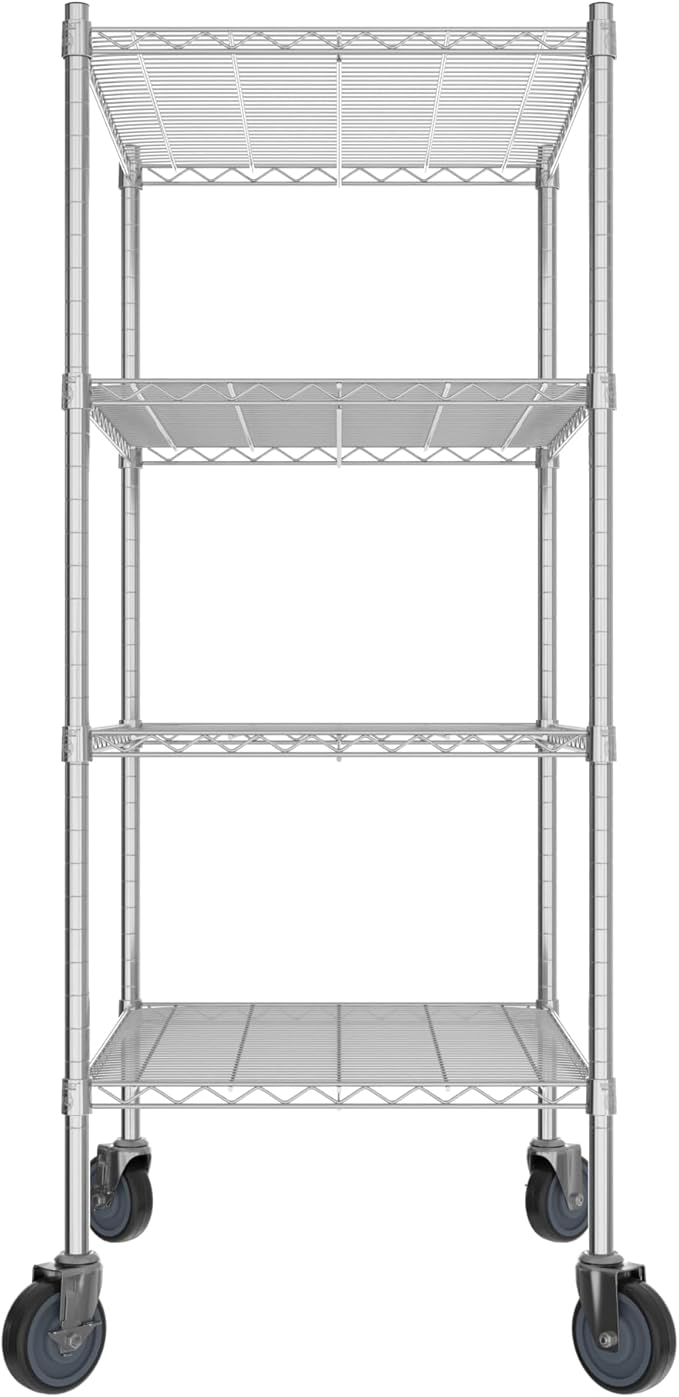 Commercial NSF Listed Chrome Mobile Wire Shelving Kit 24 x 30 x 60 with 4 Shelves Perfect for Warehouse Walk-in Refrigerator Freezer Grocery Store Restaurant Dishroom
