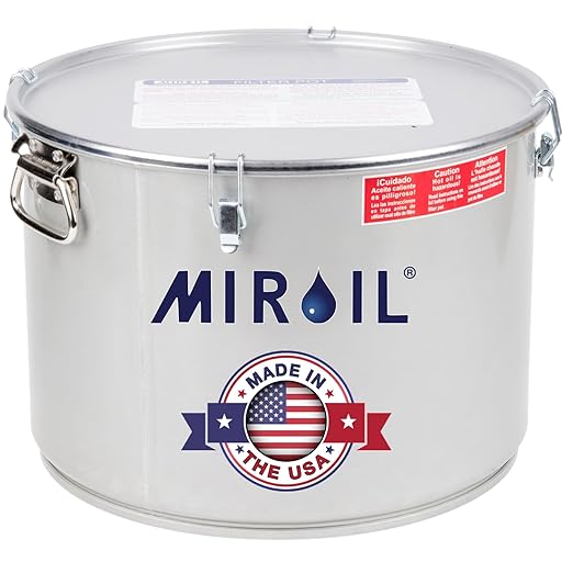 MirOil Oil Grease Bucket &amp Filter Pot Silver (7 Gallon) – Fryer Container w/Lid Lock &amp Clip Food Grade Interior Coating - Hot Grease Collection Pot - Made In USA – Model #60L