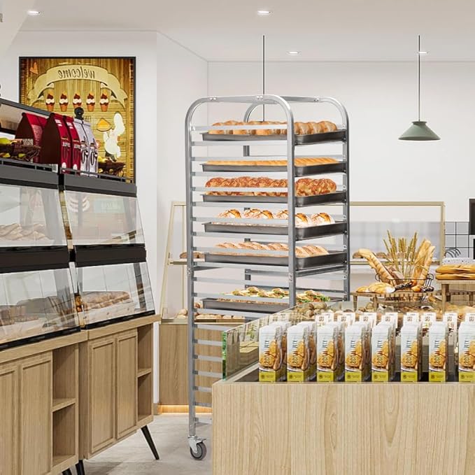 SANDINRAYLI Bakery Rack20-Tier Baker's Rack with Wheels Stainless Steel Bun Rack for Half &amp Full Sheet Large Speed Rack for Kitchen Commercial Bakery Cart Rolling Bakers Rack 26L X 20 W X