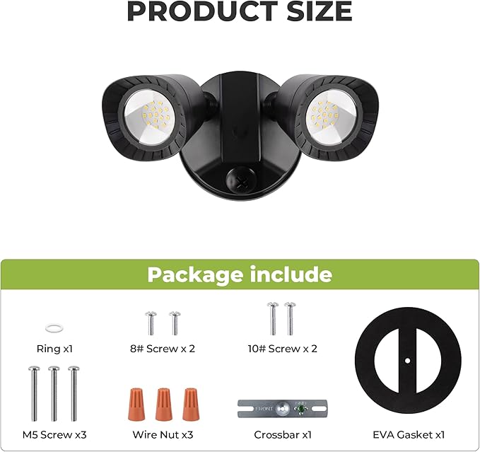 LED Flood Lights Outdoor 16W 1900LM 5000K Daylight IP65 Waterproof Security Lights with 2 Adjustable Heads Exterior Wall Light for Patio Garage Yard-Black