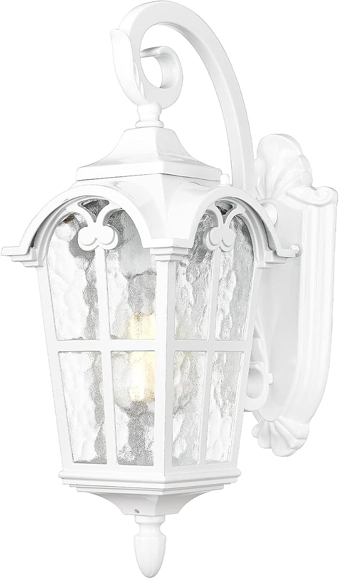Emliviar Outdoor Wall Lights 1-Light Modern Outside Lights for House 17.5 Inch Height with Water Glass White Finish WE215B WH