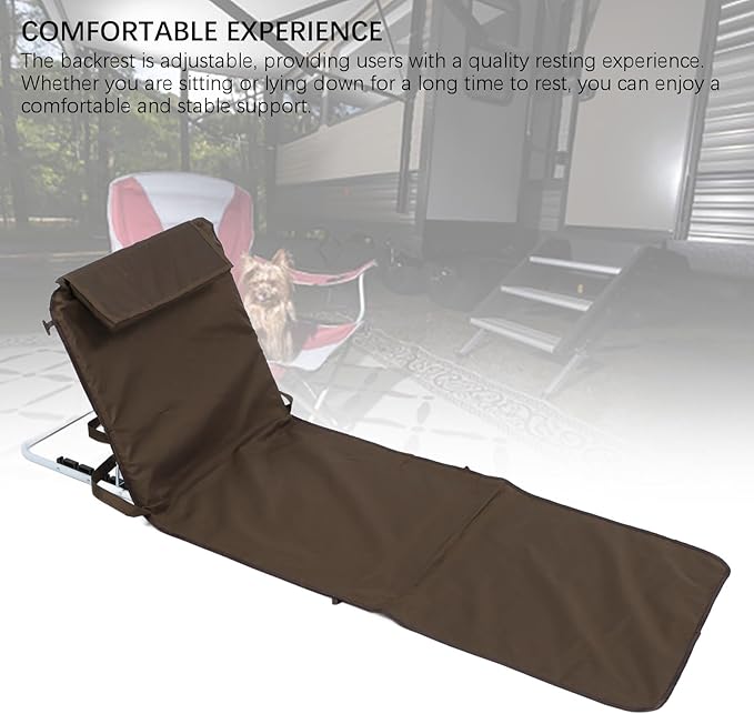 Alomejor Reclining Beach Mat Beach Lounge Chair Portable Folding Adjustable Backrest Dual Purpose Design for Sitting and Lying Pool Meadows Camping (Coffee)