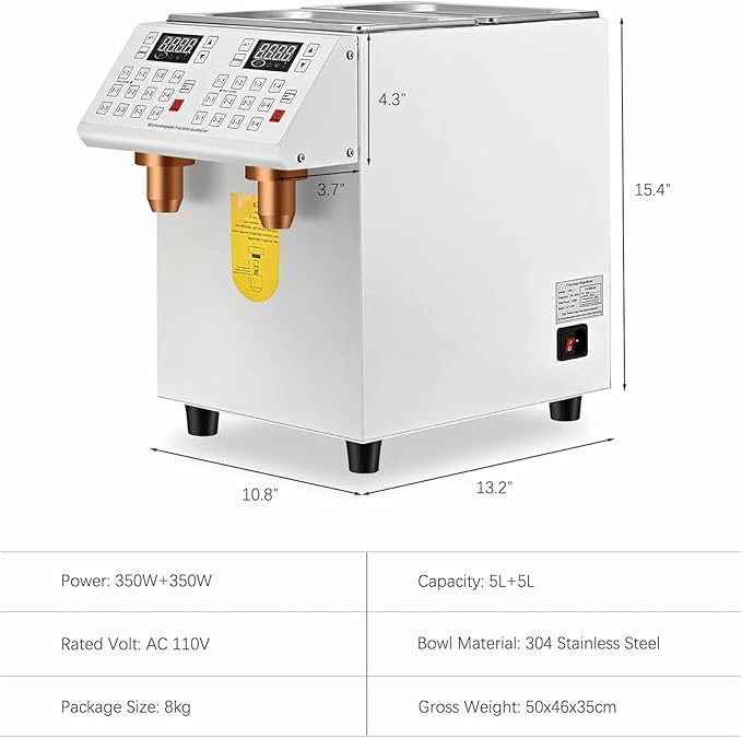 Automatic Fructose Dispenser - 10L Electric Syrup Dispenser for Commercial Use Stainless Steel Barrel with Dual Outlets